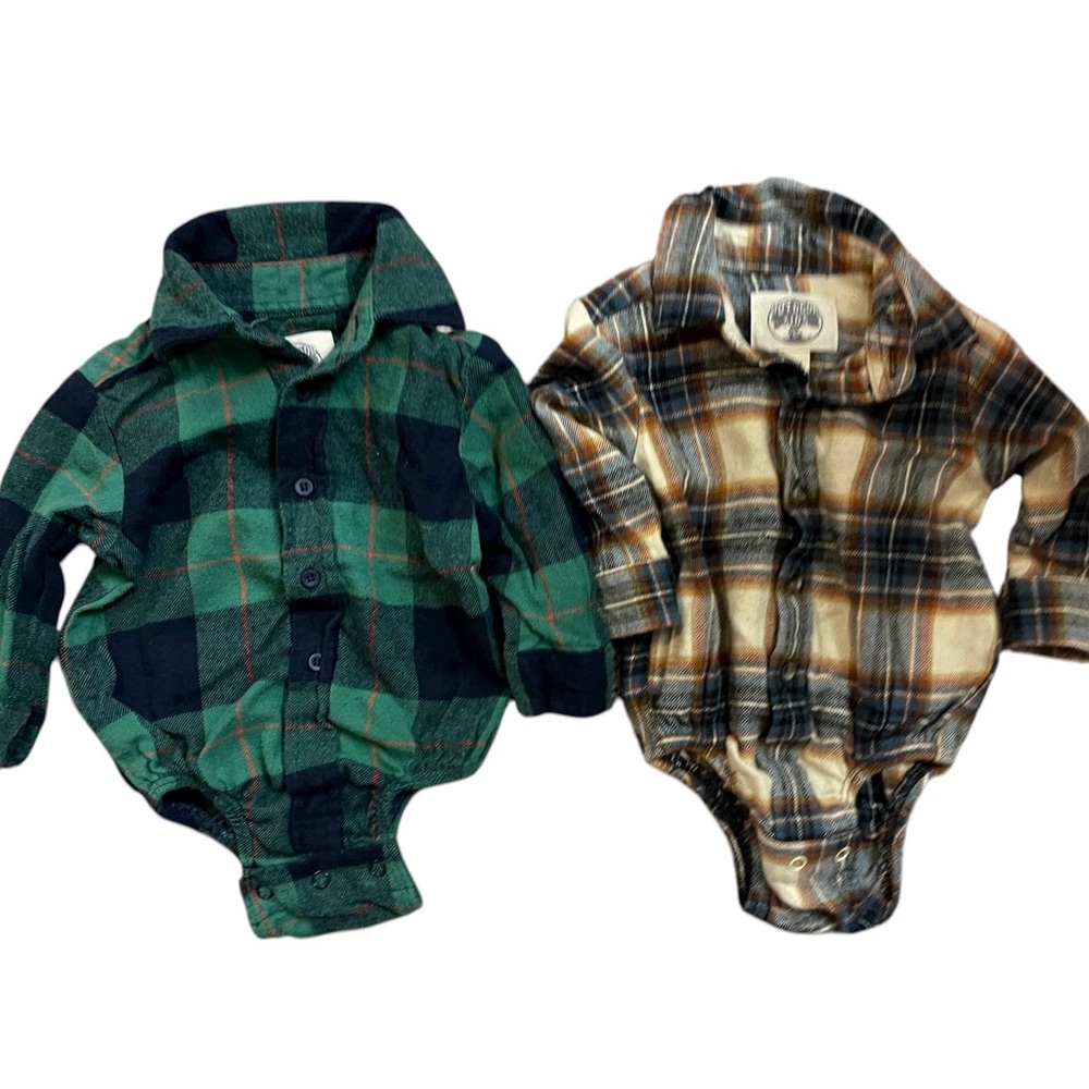 Set of 2 Baby Boy Flannel Plaid Shirts 3-6mo